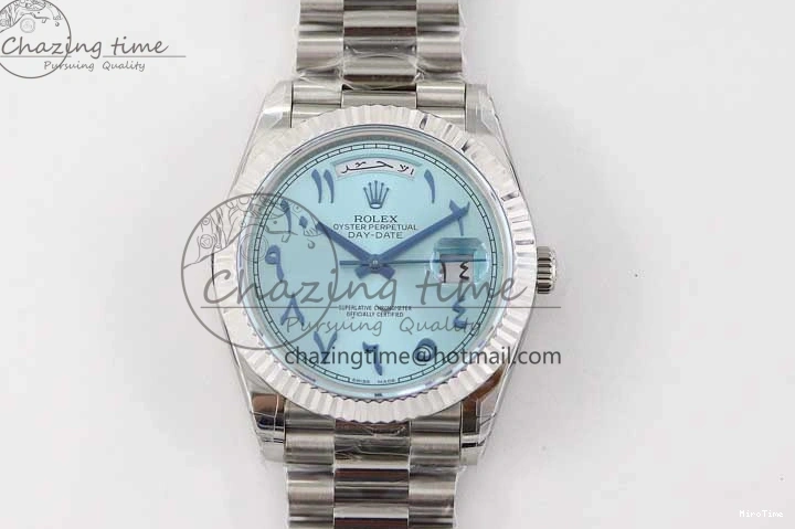 MiroTime 0329 Comfortable Day Date 40mm SS 904L Steel TWF 1:1 Best Edition Ice Blue Arabic Dial on SS Bracelet A 2357